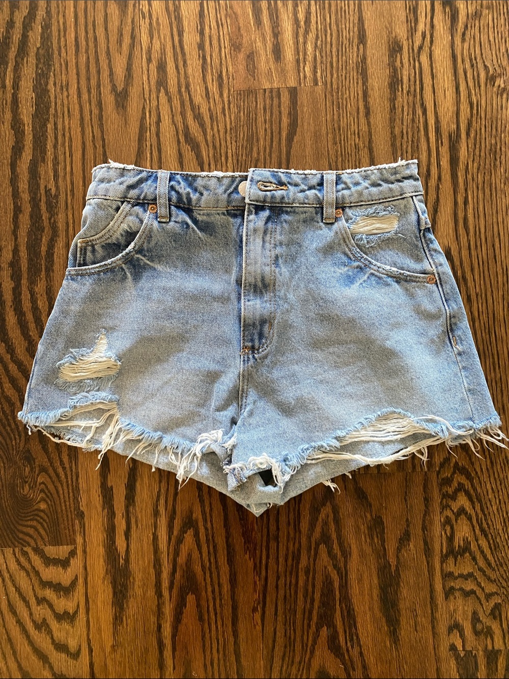 ROLLA'S Light Blue Distressed High-Waist Denim Shorts